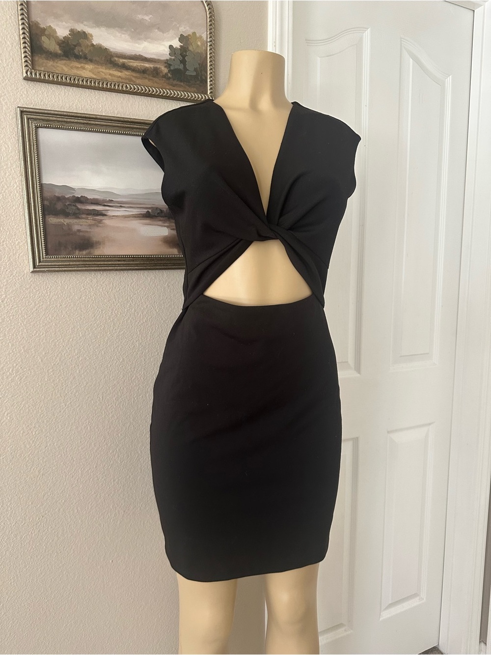 Marciano Black Twist-Front Cutout Mini Dress